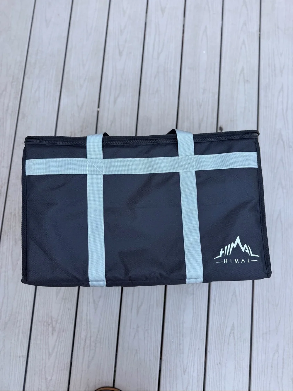 Black Foldable Storage Tote with Gray Straps - Unbranded